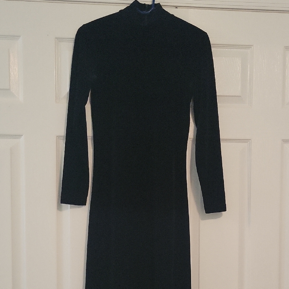 Express Elegant Black Velour Long Sleeve Dress